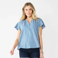 Women's Sonoma Goods For Life® Flutter Sleeve Y Neck Top 18 Women's Sonoma Goods For Life® Flutter Sleeve Y Neck Top -True Fit Shop 5931514 Blue Stripe