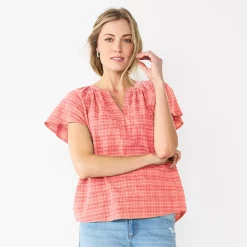Women's Sonoma Goods For Life® Flutter Sleeve Y Neck Top 15 Women's Sonoma Goods For Life® Flutter Sleeve Y Neck Top -True Fit Shop 5931514 Coral
