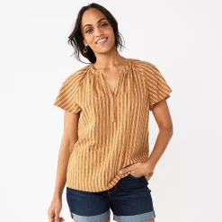 Women's Sonoma Goods For Life® Flutter Sleeve Y Neck Top 17 Women's Sonoma Goods For Life® Flutter Sleeve Y Neck Top -True Fit Shop 5931514 Gold Stripe