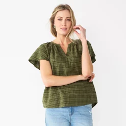 Women's Sonoma Goods For Life® Flutter Sleeve Y Neck Top 16 Women's Sonoma Goods For Life® Flutter Sleeve Y Neck Top -True Fit Shop 5931514 Olive