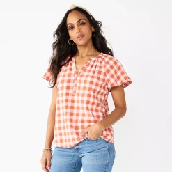 Women's Sonoma Goods For Life® Flutter Sleeve Y Neck Top 19 Women's Sonoma Goods For Life® Flutter Sleeve Y Neck Top -True Fit Shop 5931514 Rust Gingham