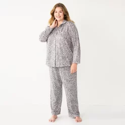 Plus Size Sonoma Goods For Life® Knit Pajama Shirt & Pajama Pants Sleep Set 5 Plus Size Sonoma Goods For Life® Knit Pajama Shirt & Pajama Pants Sleep Set -True Fit Shop 6025544 Grey Leopard