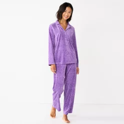Women's Sonoma Goods For Life® Velour Pajama Shirt & Pajama Pants Sleep Set 6 Women's Sonoma Goods For Life® Velour Pajama Shirt & Pajama Pants Sleep Set -True Fit Shop 6076017 Lilac Happy Dots
