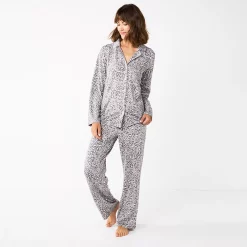 Women's Sonoma Goods For Life® Knit Pajama Shirt & Pajama Pants Sleep Set 8 Women's Sonoma Goods For Life® Knit Pajama Shirt & Pajama Pants Sleep Set -True Fit Shop 6076381 Grey Leopard