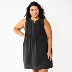 Plus Size Sonoma Goods For Life® Sleeveless Pintuck Tank Dress -True Fit Shop 6193865 Black