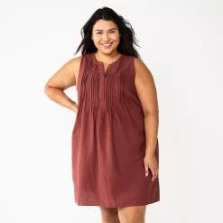 Plus Size Sonoma Goods For Life® Sleeveless Pintuck Tank Dress -True Fit Shop 6193865 Maroon